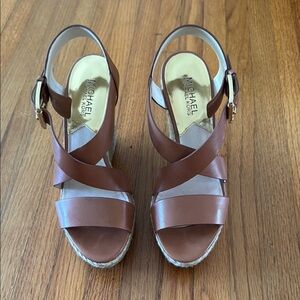 Michael Kors Brown Cross-Strap Wedge Sandals